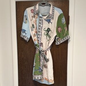 Sea Life Print Belted Dress